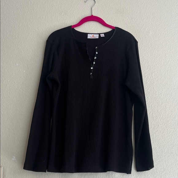 Quacker Factory Long Sleeve 100% Cotton Henley with Bling Buttons, Size Medium - Picture 1 of 8